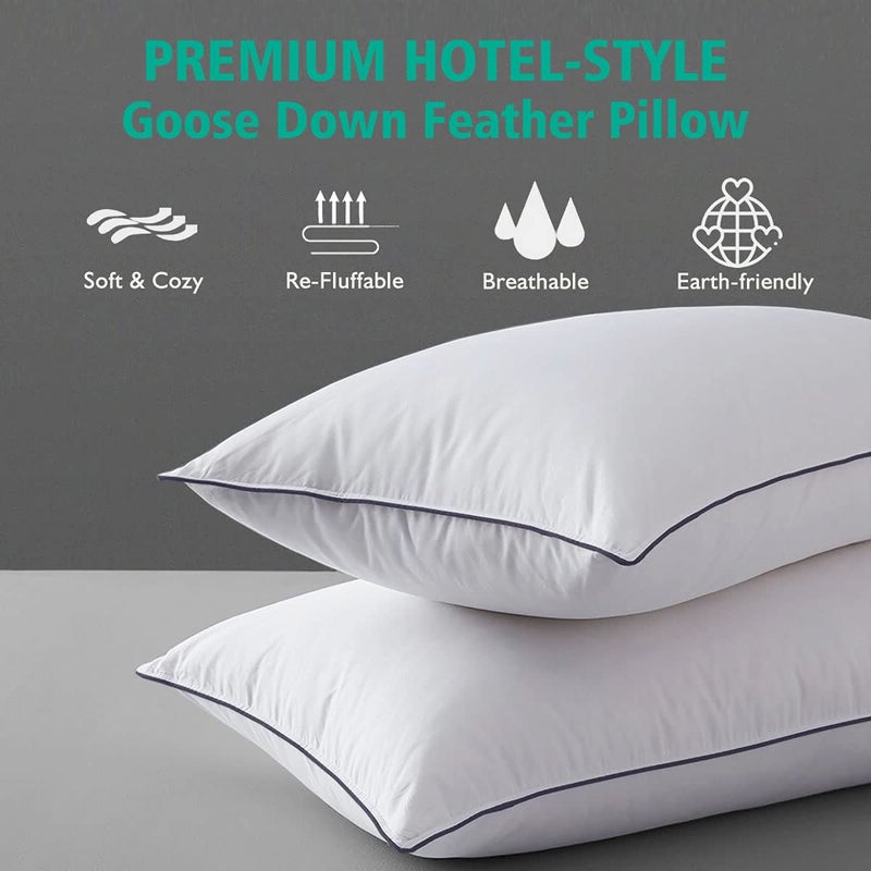 APSMILE Organic Feather Down Pillows Set of 2, Queen Size Bed Pillows for Sleeping with 100% Cotton Cover, 3-Chamber Hybrid Feather Down Core Pillow Surrounded by Polyester for Cushions 20x30 Inches - Image 2